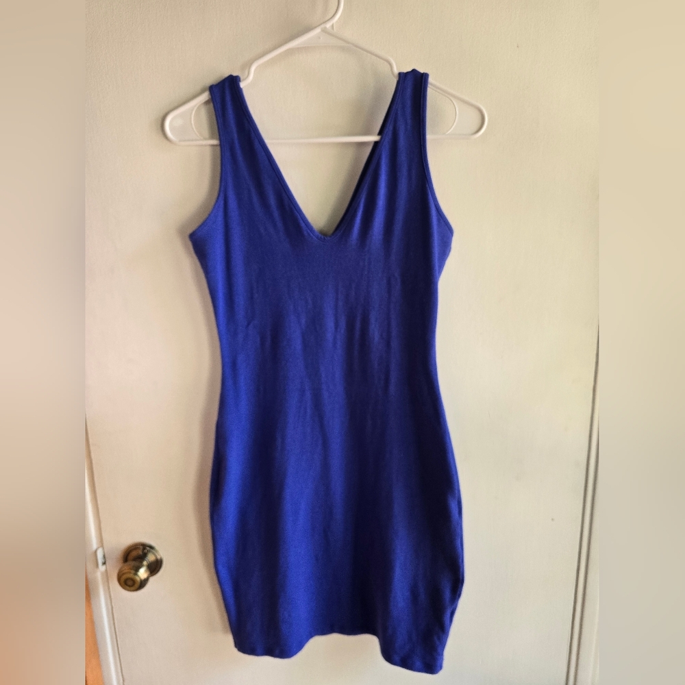 Wild Fable V-Neck Blue Votton And Spandex Mini Dress